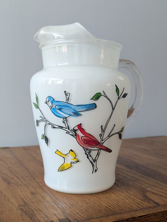 Bartlett Collins Other - Vintage 1950s Bartlett Collins Birds Frosted Glass Pitcher - Feathered Friends